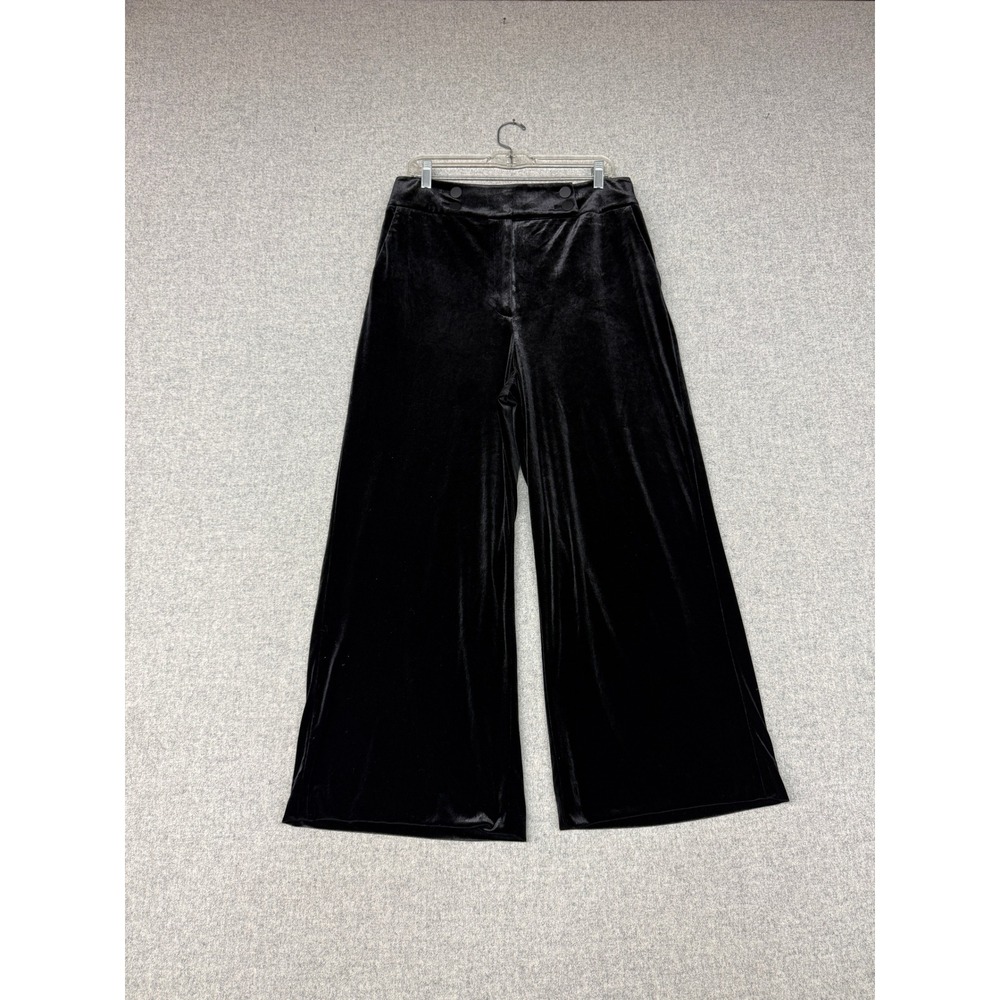 Calvin Klein | Velvet Wide Leg Trousers | 12 | Black | High Rise Stretch Pants